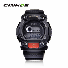 Synoke moda fresca 88888 electrónica hombres del deporte de digitaces pulsera resistente al agua reloj Cold Light Sport Watch negro + rojo