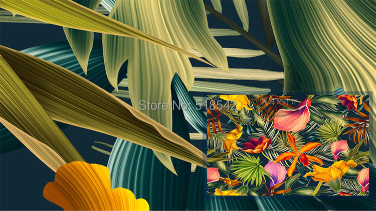 Mural de pared personalizado, planta de Selva, flores tropicales, hojas