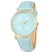 2015 la dignidad de moda patrón hombres flor relojes correa de cuero de impresión azteca del reloj del ocio de negocios de ginebra Watch Women Watch vestido