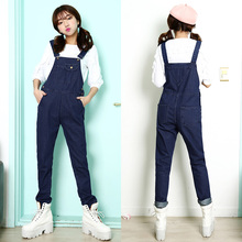 S1F108#8885 2016 Korean New Female Loose Denim Strap Trousers Jeans Jumpsuit Women Cute Plus Size Denim Overalls Fashion