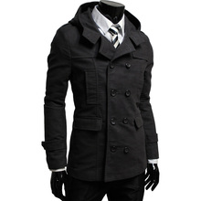 2015 new winter men s casual luxury fashion double breasted hooded jacket free shipping A06 5606