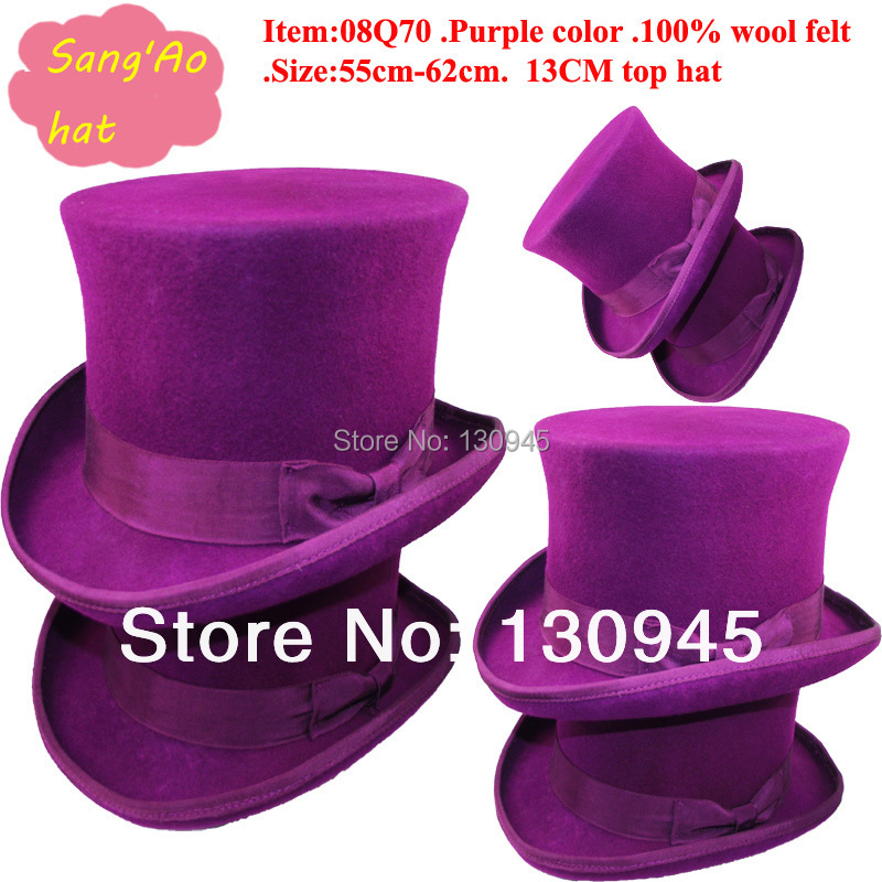 wholesale Perfect Purple top hat for men or women 100 wool felt size
