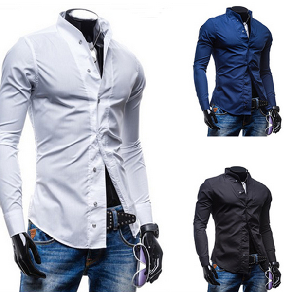 2015 Fashion Men\'S Long-Sleeved Shirt Lapel Solid ...