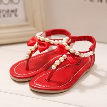 2015 New Princess Sandals with Peals Summer 4 Colors Children Elastic Band Sandal for Girls Kids