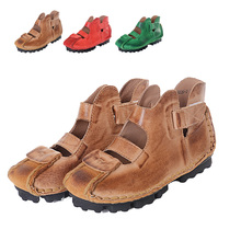 35-41 Man-made Gladiator Boot Sandals Genuine Leather Summer Booties Hook&Loop Flat Shoes for Women Fashion Rome Style(8028-2)