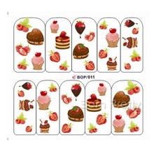 Sweety Strawberry Cakes Pattern Nail Art Water Decals Transfers Sticker
