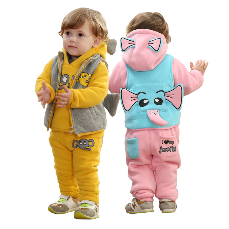2015 new fashion winter baby clothing set casual warm fleece baby girls boys tracksuit 3 pieces set PT327