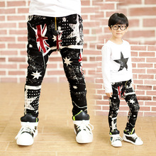 4-11T Fashion Boys Pants Spring Trousers Girls Jeans Pants 2016 Flag star denim Black Boys Jeans Union Jack trousers for kids