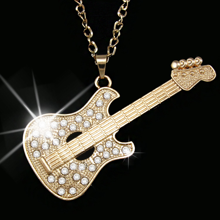 fashion gold guitar punk men long chain necklace big long pendant necklace summer style women accessories