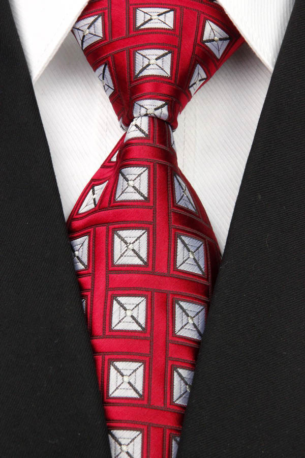 NT0014 Red White Plaid Geometric Mutil Color Smooth Jacquard Woven Classic type Silk Polyester Man s