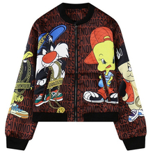 Womens cartoon print cropped bomber jacket women crop baseball jackets for woman street style digital print short varsity jacket