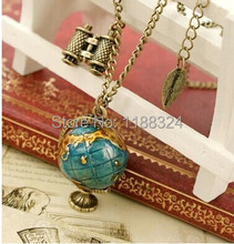 Hot Global travel vintage miniature telescope globe pendant necklace sweater chain necklace wholesale