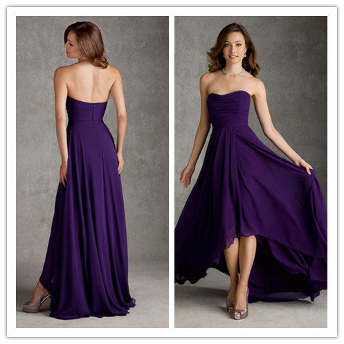 purple dark bridesmaid short gown dresses strapless waist empire elegant chiffon line dama pleated sweetheart