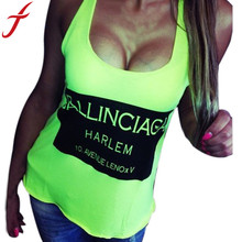 Feitong 2015 Women Tank Solid Color Sleeveless Letter Print Sexy backless top Casual t shirt Women