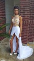 Beaded Crystal White and Gold 2 Piece Prom Dresses 2015 High Neck Slit Sexy Jessica Rabbit