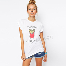 Exercise Losing Weight No Lovely Fries Printing Women Leisure T shirts Fashion Girl Students Dress Clothes