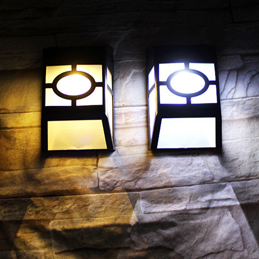 3pcs/Lot Waterproof Solar Powered LED Wall Lamps Outdoor Solar LED Garden Yard Path Fence Wall Landscape Black Lantern Lamp