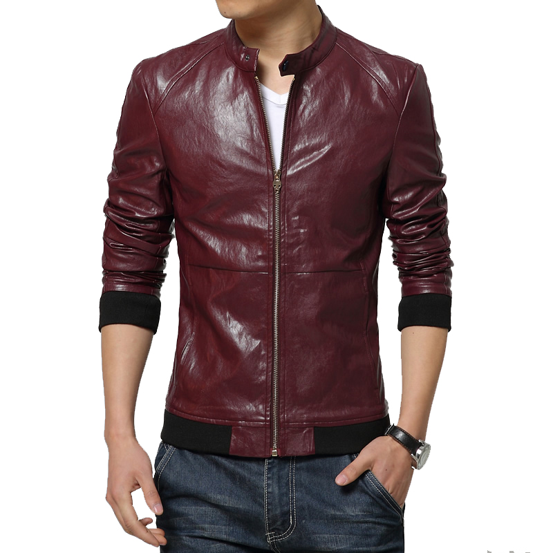 2015 New Fashion Mens Leather Jackets And Coats Slim Leather Motorcycle Jacket Men Red Leather Jacket Men 5XL Veste Cuir Homme