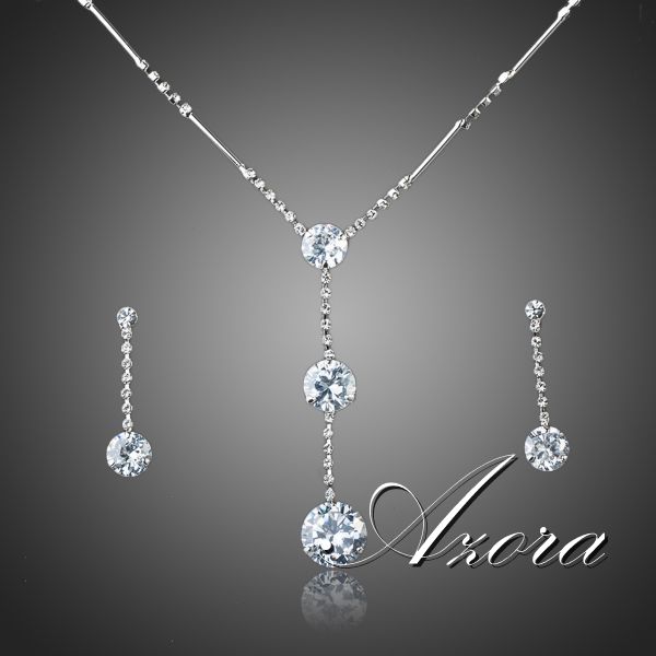 Hot Sale! Platinum Plated SWA Element Austrian Crystal Water Drop Earrings and Necklace Jewelry Set FREE SHIPPING!(Azora TG0037)