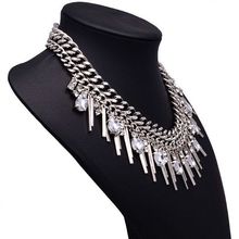 Hot Fashion 2015 XG166 Chunky Tassel Necklaces Pendants Multi layers Silver Bar Chain Choker Silver Tassel