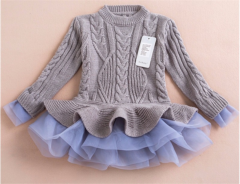 Knitted Sweater Dress Pullovers Sweaters With Lace Shrugs Dresses Crochet Long Free Shipping 2015 Autumn Winter Wholesale Kids (4)