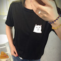 High Quality New Fashion Middle Pocket Cat Men and Women Can Wear Short sleeved T shirt