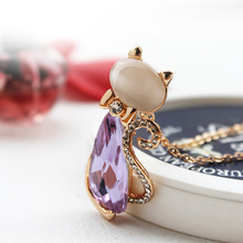 2015 18K Gold Plated Rhinestone Crystal Bow Lovely Cat Necklaces Pendants Fashion Jewelry for women K1117