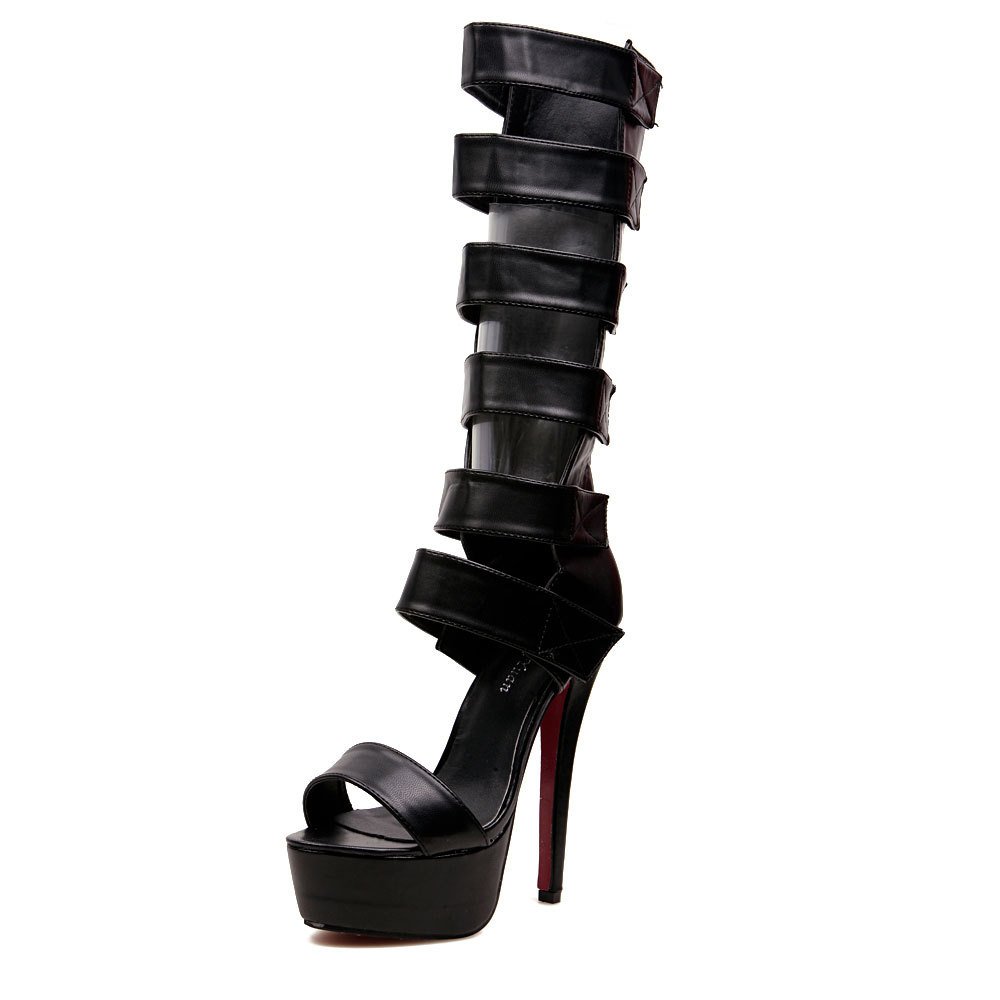Size 35 40 Summer Open Toe Womens Black Knee High Gladiator Sandals ...