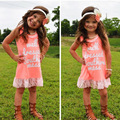 Olike Baby Girl Dress Casual Cotton Soft Toddler Girl Dress Princess Orange lace stitching dress for