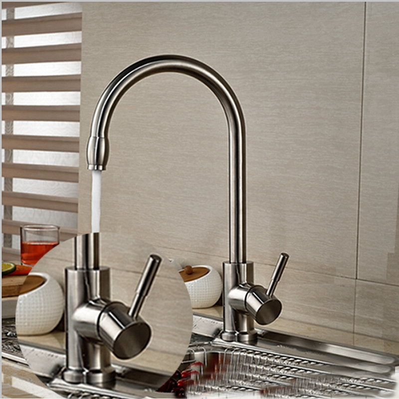 Фотография Wholesale And Retail Deck Mounted Kitchen Faucet Nickel Brushed Vessel Sink Mixer Tap Single Handle Hole Hot And Cold Mixer