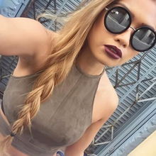 2016 Sexy Women Summer Cut-out Bustier Bralette Bralet Crop Top Corset Vest Blouse Suede Short Tops Camisole