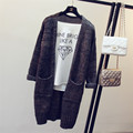 Autumn Winter Loose Casual Thick Soft Medium Long Style Women Knitted Cardigan Female Woolen Pockets Sweater