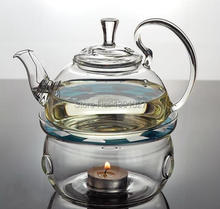 Borosilicate Clear Glass Teapot Tea Set Manually Blow molded Warmer 6 Double Wall Cups 10 Candles