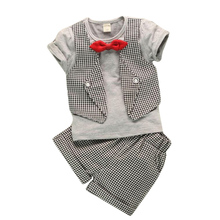 Hot selling baby boys clothing set bebe clothes suit t-shirt top+plaid short pants ropa de bebe newborn baby costume baby suit