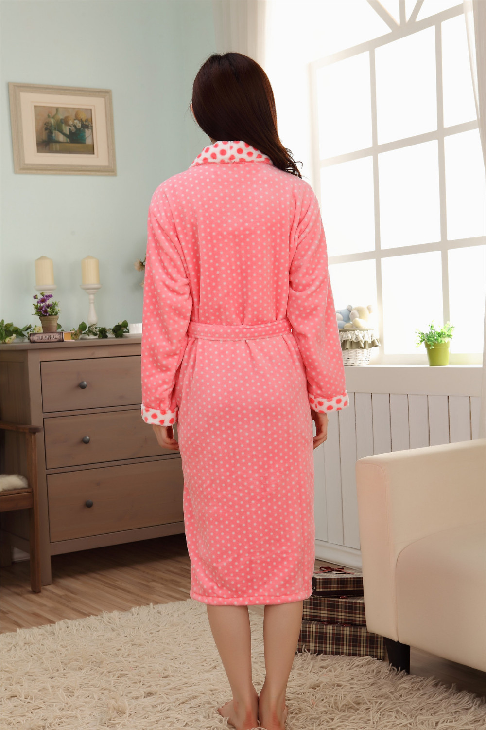 New Listing Polka Dot Princess Sleepwear For Women Thick Flannel Pajamas Nightgown Wholesale_8