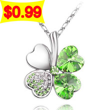 2014 Free Shipping women accessories 18KGP Austrian Crystal four Leaf Leaves Clover 17 colors necklace pendant jewelry 9554