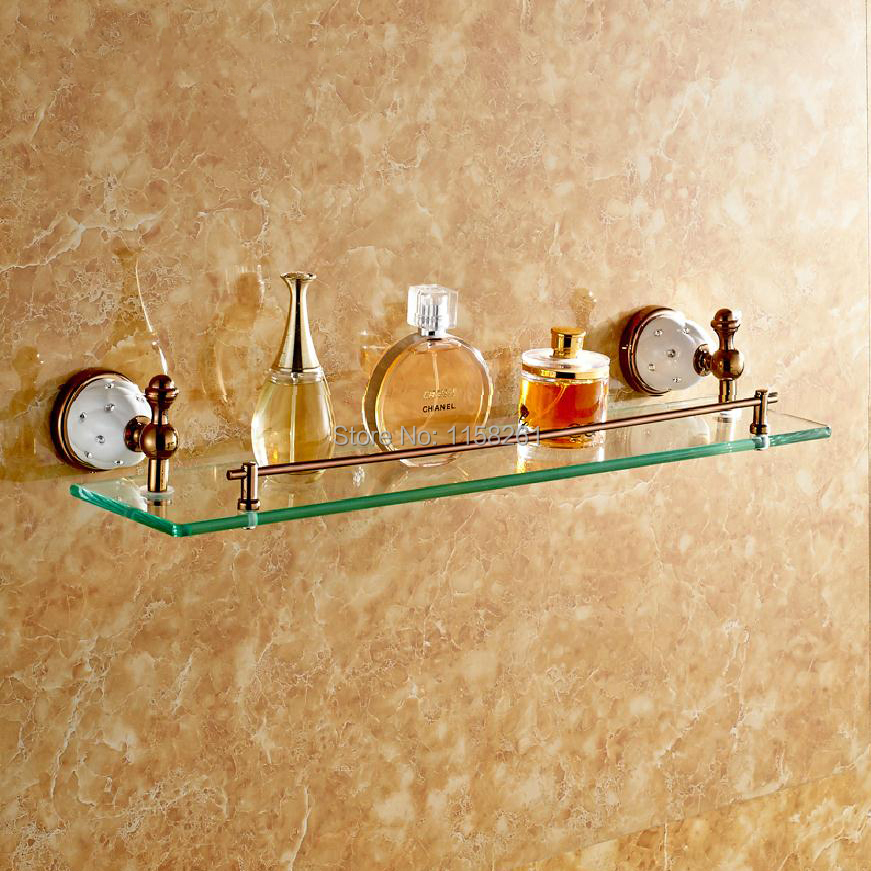 Free shipping Bathroom Accessories Solid Brass Rose Golden Finish With Tempered Glass,Single Glass Shelf  bathroom shelf 5313