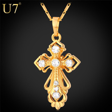 Vintage Cross Pendant With Luxury Cubic Zirconia 2015 New 18K Real Gold Plated Women/Men Jewelry Religious Cross Necklace P586