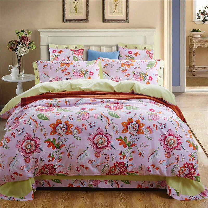 Factory Direct Bedding Set Floral Duvet Cover Set Turquoise Soft Plain