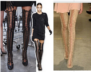 Lace Up Thigh High Heel Boots
