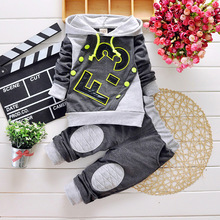 2015 Spring Fashion Letter Print Baby Boy Clothes Sport Children Clothing Set With Drawstring and Hood