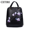 Magnolia Women Backpack Black ARTIFIC Print Leather Backpack Women Backpacks For Teenage Girl School Bags On