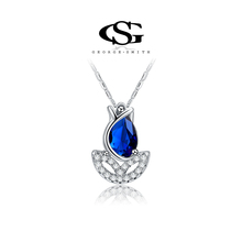 G&S Brand Christmas Gift Platinum Plated Blue Rose Flower Necklace Fashion Jewelry Necklaces For Women 2014 Free Shipping