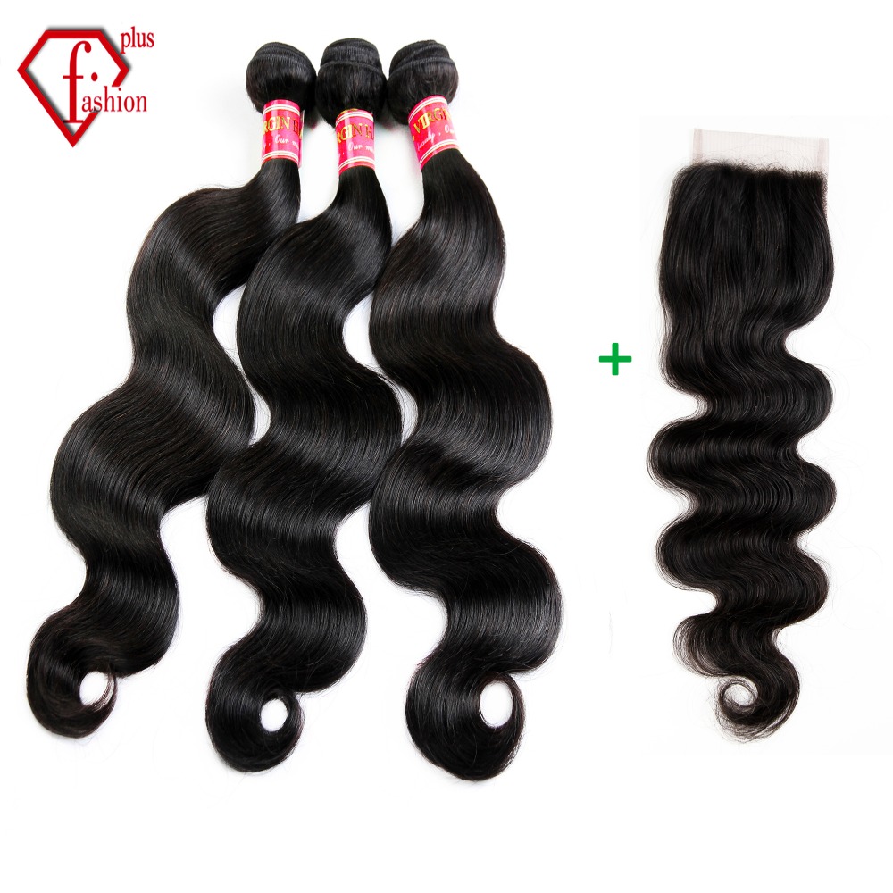 Indian Body Wave Lace Closure 4*4 free/middle/three part With 3 Bundles, Indian Virgin Hair With Closure Wholesale