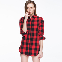 Hot Sale Women Blouses Long Shirts Single Breasted Plaid Cotton Shirt Wild Casual Streetwear Shirt Women