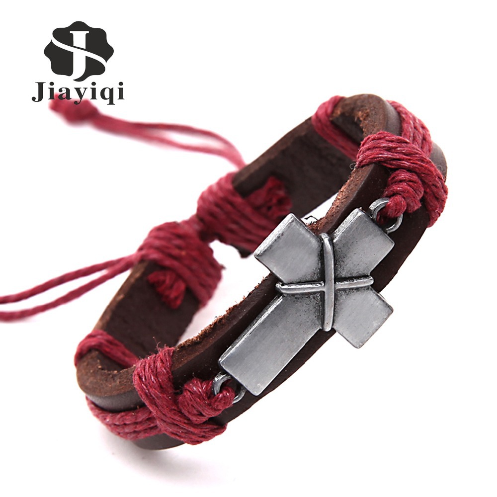 Cross Charm Genuine Leather Bracelets Men Bracelets for Women Wristband Bracelet Cord