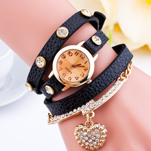 Hot Selling New Fashion Luxury Brand Women Wristwatch Heart Pendant Bracelet Quartz Watche Braid Multilayer Wrap