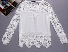 Yb41 la orden mínima = 2 unids nuevo cordón femenino De manga larga De gasa Floral más el tamaño Feminin blusa Blusas De Renda Blous mujer 2015