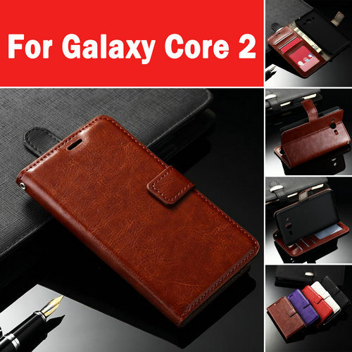 Leather Case For Samsung Galaxy Core 2 G355H Flip Cover Wallet with Stand and ID Card