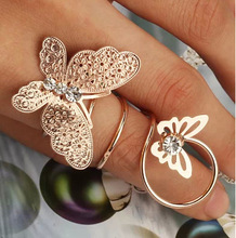 Hot Sell Clear Rhinestone Alloy Butterfly Elegant Exaggerated Rings For Women Fashion Wholesale Aneis Bijouterie